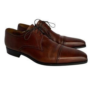 Magnanni Spanish Leather Cap Toe Oxford 12 Brown Dress Shoes Balmoral Formal EUC